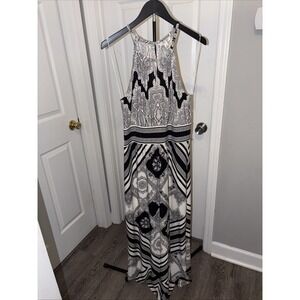 London Style Collection Black White Maxi dress 12 Y2K Boho Resort Casual EUC